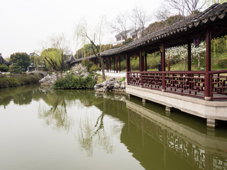 Suzhou, China - March 21, 2016: Classical Chinese garden in Ruiguang pagoda parkのeditorial素材