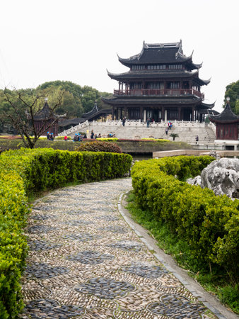 Suzhou, China - March 21, 2016: Classical Chinese garden in Ruiguang pagoda parkのeditorial素材