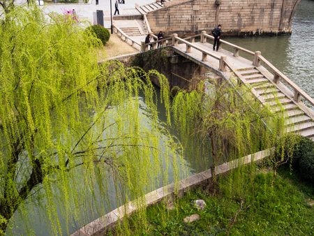 Suzhou, China - March 21, 2016: Water canals in historic Panmen gate areaのeditorial素材
