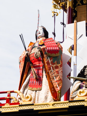Takayama, Japan - October 9, 2015: Wooden doll figure on top of decorative float during Autumn Takayama Festivalのeditorial素材