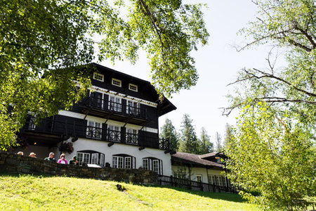 Glacier National Park, USA - July 4, 2016: Lake Mcdonald Lodge in West Glacier, accomodations inside the Glacier National Parkのeditorial素材