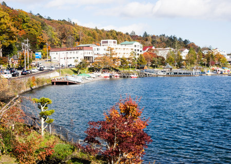 Nikko, Japan - October 24, 2016: Autumn at lake Chuzenji hotspring resort in Nikko national parkのeditorial素材
