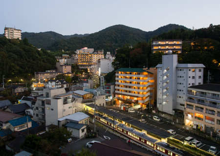 Kobe, Japan - October 27, 2016: View of Arima Onsen hot spring resort town at duskのeditorial素材