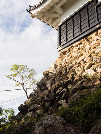 Gifu, Japan - October 3, 2015: Stone foundation of the main tower of Gifu castle on the top of Mount...
