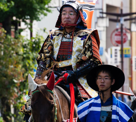 Gifu, Japan - October 4, 2015: Samurai on horseback during the 59th annual Nobunaga Matsuri historical reenactment paradeのeditorial素材