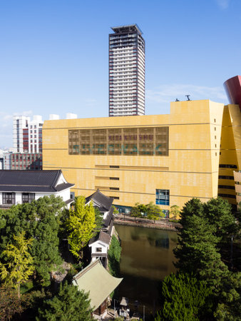 Kitakyushu, Japan - October 29, 2016: Riverwalk Kitakyushu shopping mall and Kokura castle moatのeditorial素材