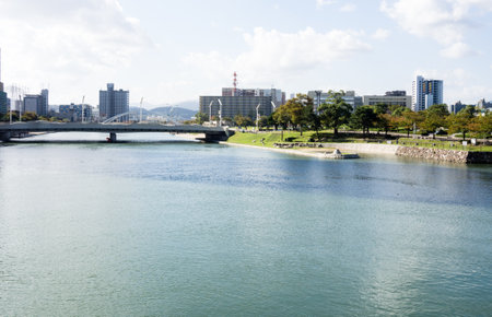 Kitakyushu, Japan - October 29, 2016: View of Murasaki river near in the city of Kitakyushuのeditorial素材