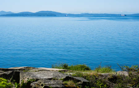 US Pacific coast - view of the ocean and islands from Larrabee state park, WAの写真素材