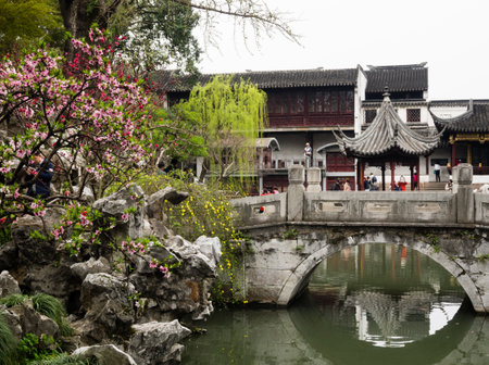 Suzhou, China - March 23, 2016: Springtime in Lion Grove Garden, a classical Chinese garden and part of Unesco World Heritage in Suzhouのeditorial素材