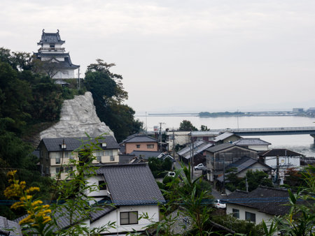 Kitsuki, Japan - October 31, 2016: City view with Kitsuki castle at the backgroundのeditorial素材