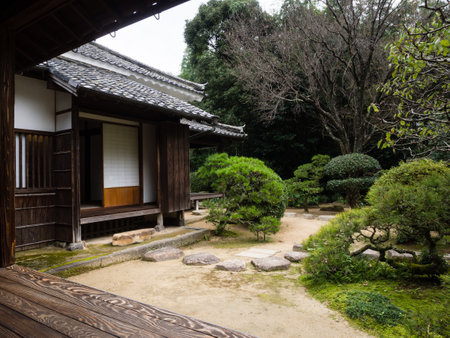 Kitsuki, Japan - October 31, 2016: Traditional Japanese house with garden at Isoya samurai residenceのeditorial素材