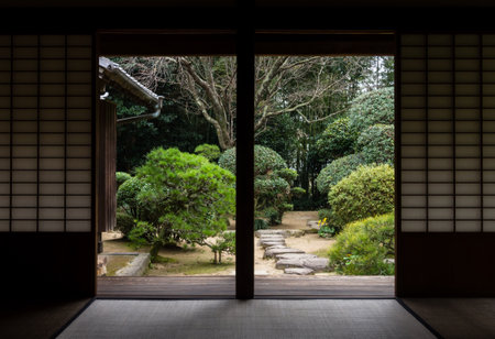 Kitsuki, Japan - October 31, 2016: Traditional Japanese house with garden at Isoya samurai residenceのeditorial素材