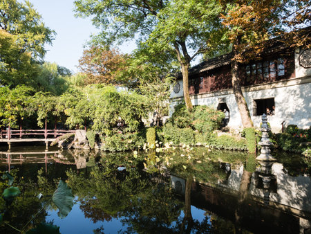 Suzhou, China - October 30, 2017: Evening at Lingering Garden, one of  the famous classical gardens of Suzhouのeditorial素材