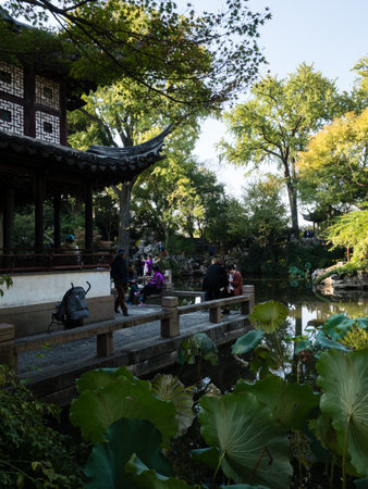 Suzhou, China - October 30, 2017: Evening at Lingering Garden, one of  the famous classical gardens of Suzhouのeditorial素材