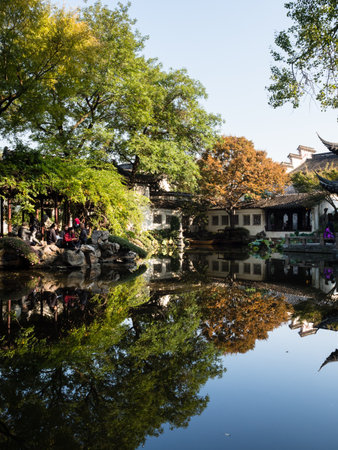 Suzhou, China - October 30, 2017: Evening at Lingering Garden, one of  the famous classical gardens of Suzhouのeditorial素材