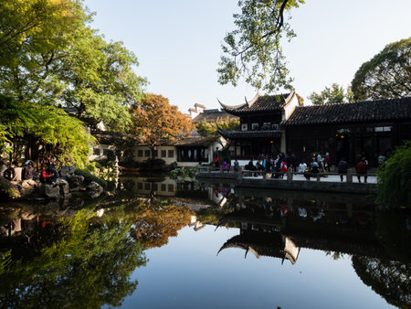 Suzhou, China - October 30, 2017: Evening at Lingering Garden, one of  the famous classical gardens of Suzhouのeditorial素材