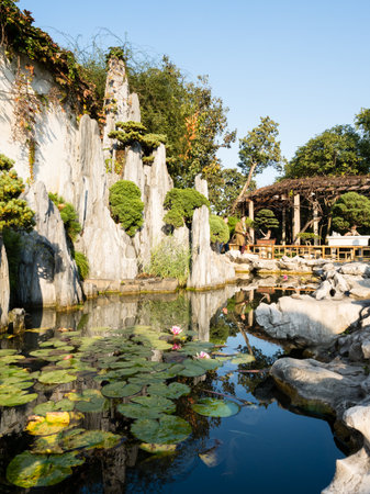 Suzhou, China - October 30, 2017: Evening at Lingering Garden, one of  the famous classical gardens of Suzhouのeditorial素材