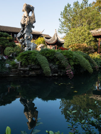 Suzhou, China - October 30, 2017: Evening at Lingering Garden, one of  the famous classical gardens of Suzhouのeditorial素材