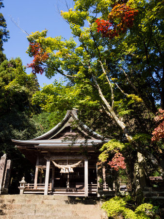 Aso, Japan - November 5, 2016: Main hall of historic Kokuzo Shrine in Aso volcanic caldera, part of Aso-Kuju National Parkのeditorial素材