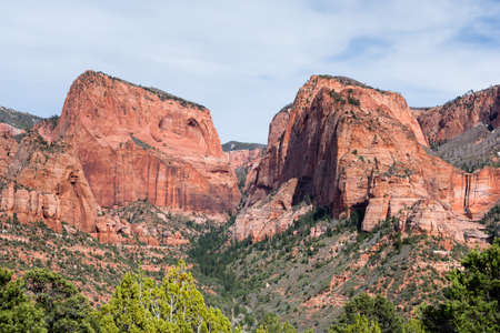 Red rock scenery at Kolob Canyons in Zion National Park, Utah, USAの写真素材