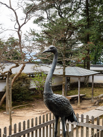 Tokushima, Japan - April 4, 2018: Crane statue on the grounds of Kakurinji, temple number 20 of Shikoku pilgrimageのeditorial素材