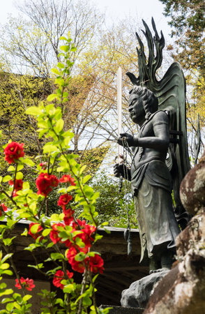 Tokushima, Japan - April 4, 2018: Statue of Fudo Myo-o on the grounds of Kakurinji, temple number 20 of Shikoku pilgrimageのeditorial素材