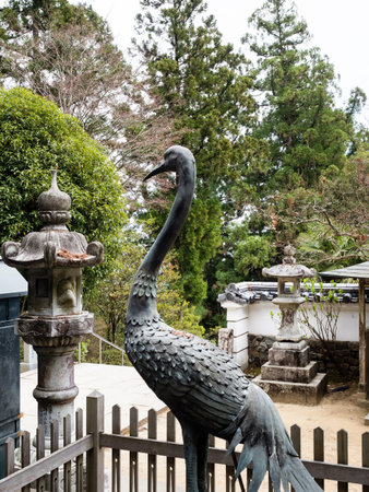 Tokushima, Japan - April 4, 2018: Crane statue on the grounds of Kakurinji, temple number 20 of Shikoku pilgrimageのeditorial素材
