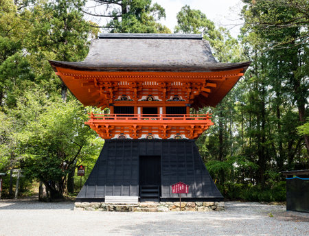Kochi, Japan - April 6, 2018: Drum tower on the grounds of historic Tosa shrine, designated as Important Cultural Property in Japanのeditorial素材