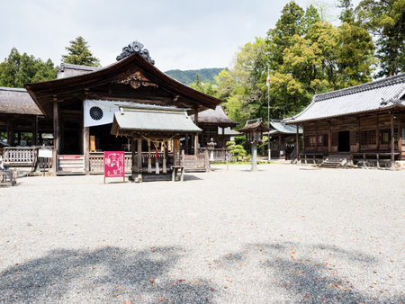 Kochi, Japan - April 6, 2018: On the grounds of historic Tosa shrine, designated as Important Cultural Property in Japan