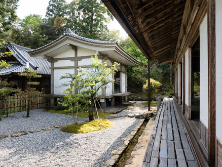 Kochi, Japan - April 6, 2018: Traditional Japanese garden on the grounds of Chikurinji, temple number 31 of Shikoku pilgrimageのeditorial素材