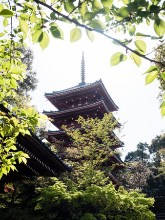 Kochi, Japan - April 6, 2018: Five-story pagoda on the grounds of Chikurinji, temple number 31 of Shikoku pilgrimageのeditorial素材