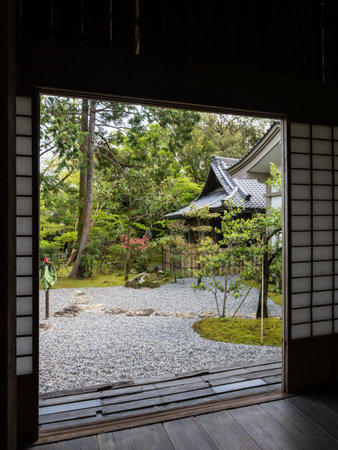 Kochi, Japan - April 6, 2018: Traditional Japanese garden on the grounds of Chikurinji, temple number 31 of Shikoku pilgrimageのeditorial素材