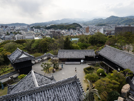 Kochi, Japan - April 6, 2018: Panoramic view from the top floor of Kochi castleのeditorial素材
