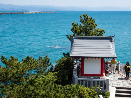 Kochi, Japan - April 7, 2018: Ryuogu Shrine at Katsurahama beach, a famous scenic spot on the outskirts of Kochi cityのeditorial素材
