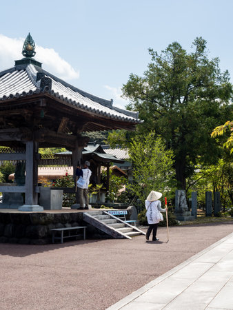 Kochi, Japan - April 7, 2018: O-henro pilgrims at Tanemaji, temple number 34 of Shikoku pilgrimageのeditorial素材