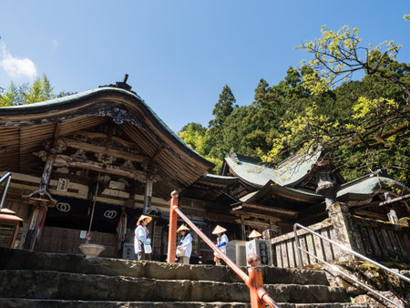 Kochi, Japan - April 7, 2018: O-henro pilgrims at Kiyotakiji, temple number 35 of Shikoku pilgrimageのeditorial素材