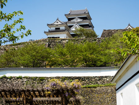 View of Ozu castle, reconstructed in 2004 using traditional building methods - Ehime prefecture, Japanのeditorial素材