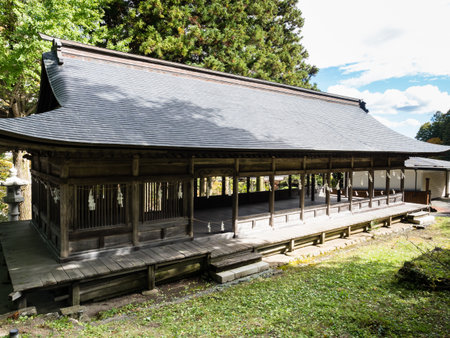 Chino, Nagano prefecture, Japan - October 22, 2017: On the grounds of Suwa Taisha Kamisha Maemiya, the oldest shrine within Suwa Taisha complexのeditorial素材
