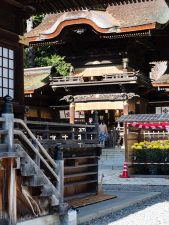 Shimosuwa, Nagano prefecture, Japan - October 22, 2017: On the grounds of Suwa Taisha Shimosha Akimiya, one of the four shrines in Suwa Grand Shrine complexのeditorial素材