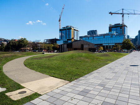 Seattle, USA - October 4, 2018: New buildings under construction in South Lake Union neighborhood, view from Lake Union Parkのeditorial素材