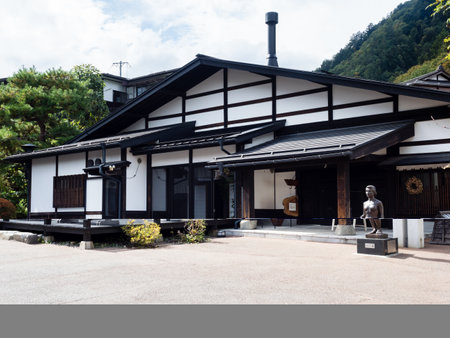 Kiso, Nagano prefecture, Japan - October 23, 2017: Traditional houses in historic district of Kiso-Fukushima, an old post town along Nakasendo roadのeditorial素材
