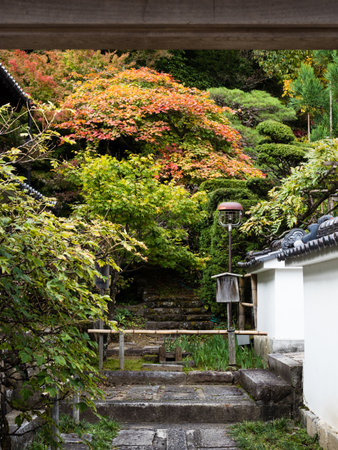 Kiso, Nagano prefecture, Japan - October 23, 2017: Autumn on the grounds of Kozenji temple