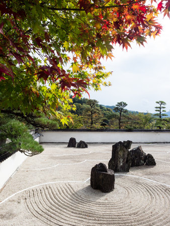 Kiso, Nagano prefecture, Japan - October 23, 2017: Traditional Japanese rock and sand garden at...