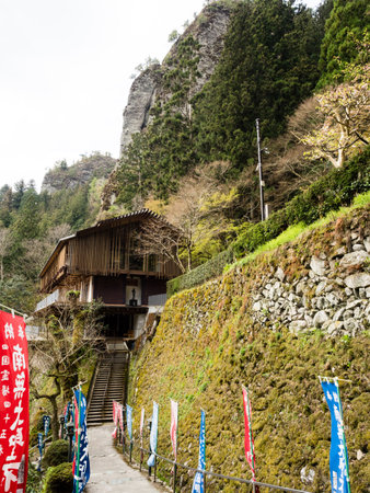 Kumakogen, Ehime prefecture, Japan - April 10, 2018: On the grounds of Iwayaji, temple number 45 of Shikoku pilgrimageのeditorial素材