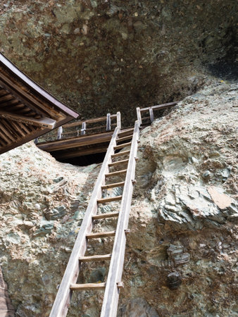 Kumakogen, Ehime prefecture, Japan - April 10, 2018: Limestone cave on the grounds of Iwayaji, temple number 45 of Shikoku pilgrimageのeditorial素材