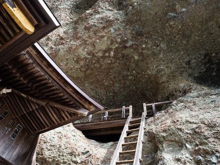 Kumakogen, Ehime prefecture, Japan - April 10, 2018: Limestone cave on the grounds of Iwayaji, temple number 45 of Shikoku pilgrimageのeditorial素材
