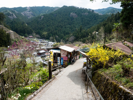 Kumakogen, Ehime prefecture, Japan - April 10, 2018: On the mountain path leading to Iwayaji, temple number 45 of Shikoku pilgrimageのeditorial素材