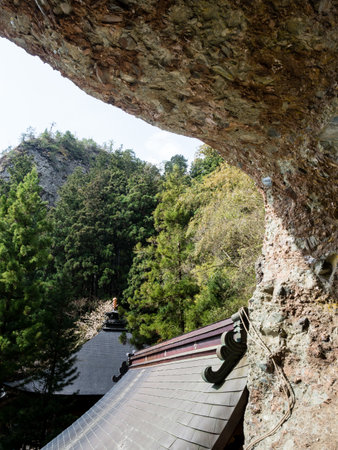 View from the limestone cave on the grounds of Iwayaji, temple number 45 of Shikoku pilgrimage - Ehime prefecture, Japanのeditorial素材