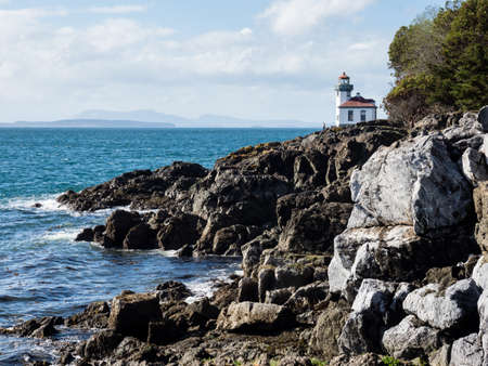 Lighthouse at Lime Kiln Point State Park on San Juan Island - WA, USAの写真素材