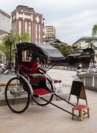 Matsuyama, Ehime prefecture, Japan - April 10, 2018: Rickshaw pull cart at Dogo Onsen stationのeditorial素材